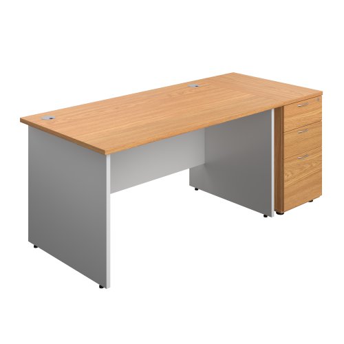Panel Plus Rectangular Desk + Matching 3 Drawer Desk High Pedestal Bundle (FSC) 800 Pedestal 1400X800 Nova Oak/White