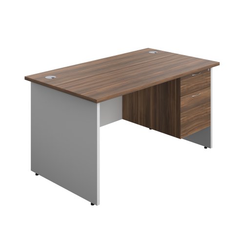 Panel Plus Rectangular Desk + 2 Drawer Fixed Pedestal Bundle (FSC) 1400X800 Dark Walnut/White