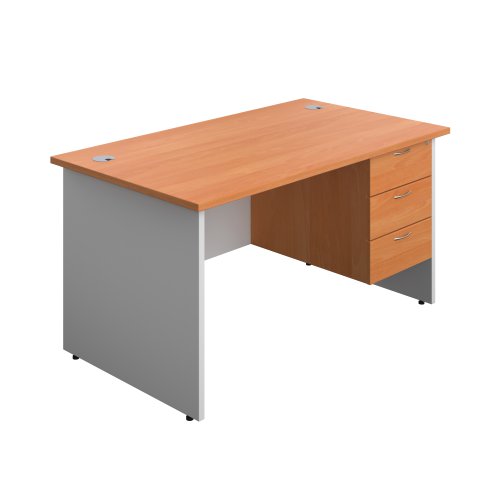 Panel Plus Rectangular Desk + 3 Drawer Fixed Pedestal Bundle (FSC) 1400X800 Beech/White