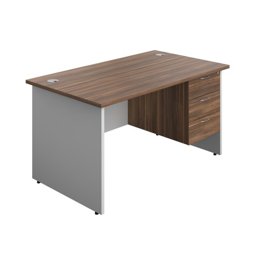 Panel Plus Rectangular Desk + 3 Drawer Fixed Pedestal Bundle (FSC) 1400X800 Dark Walnut/White