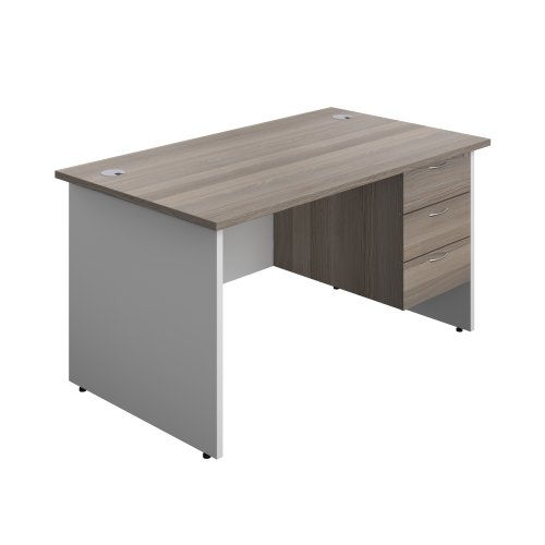 Panel Plus Rectangular Desk + 3 Drawer Fixed Pedestal Bundle (FSC) 1400X800 Grey Oak/White