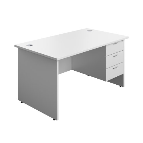 Panel Rectangular Desk + 3 Drawer Fixed Pedestal Bundle (FSC) 1400X800 White/White
