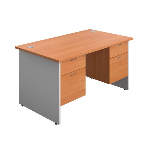 Panel Plus Rectangular Desk + 2 X 2 Drawer Fixed Pedestal Bundle (FSC) 1400X800 Beech/White