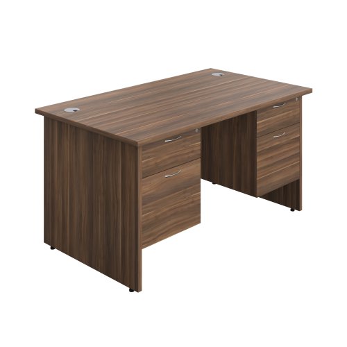 Panel Rectangular Desk + 2 X 2 Drawer Fixed Pedestal Bundle (FSC) 1400X800 Dark Walnut/Dark Walnut
