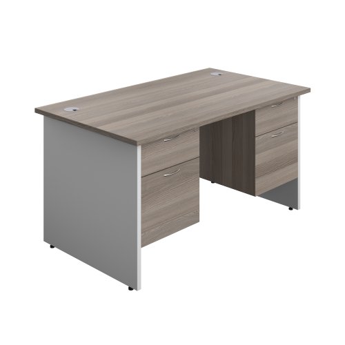Panel Plus Rectangular Desk + 2 X 2 Drawer Fixed Pedestal Bundle (FSC) 1400X800 Grey Oak/White