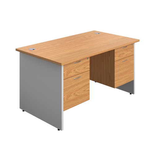 Panel Plus Rectangular Desk + 2 X 2 Drawer Fixed Pedestal Bundle (FSC) 1400X800 Nova Oak/White