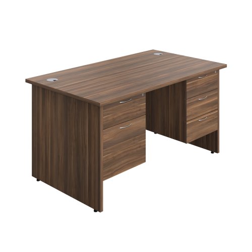 Panel Rectangular Desk + 2 & 3 Drawer Fixed Pedestal Bundle (FSC) 1400X800 Dark Walnut/Dark Walnut