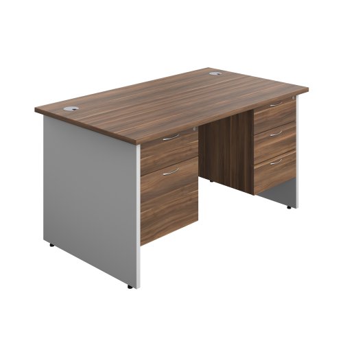 Panel Plus Rectangular Desk + 2 & 3 Drawer Fixed Pedestal Bundle (FSC) 1400X800 Dark Walnut/White