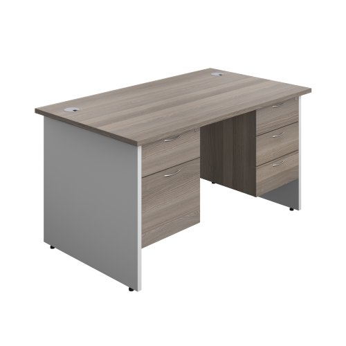 Panel Plus Rectangular Desk + 2 & 3 Drawer Fixed Pedestal Bundle (FSC) 1400X800 Grey Oak/White