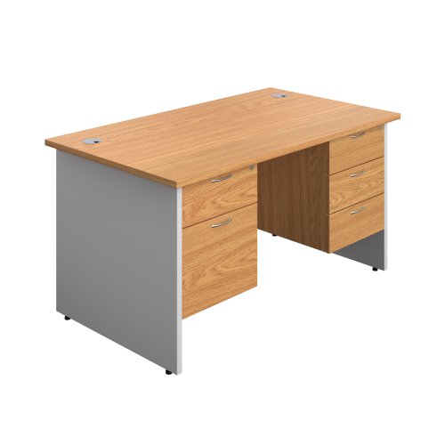 Panel Plus Rectangular Desk + 2 & 3 Drawer Fixed Pedestal Bundle (FSC) 1400X800 Nova Oak/White