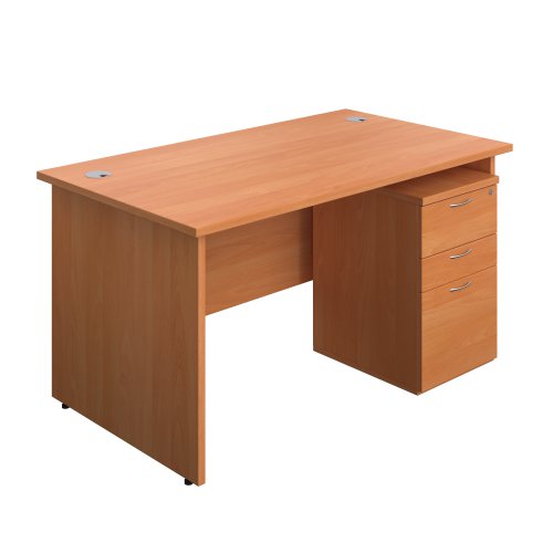 Panel Rectangular Desk + 3 Drawer High Mobile Pedestal Bundle (FSC) 1400X800 Beech/Beech