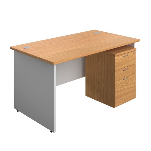 Panel Plus Rectangular Desk + 3 Drawer High Mobile Pedestal Bundle (FSC) 1400X800 Nova Oak/White