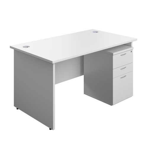 Panel Rectangular Desk + 3 Drawer High Mobile Pedestal Bundle (FSC) 1400X800 White/White