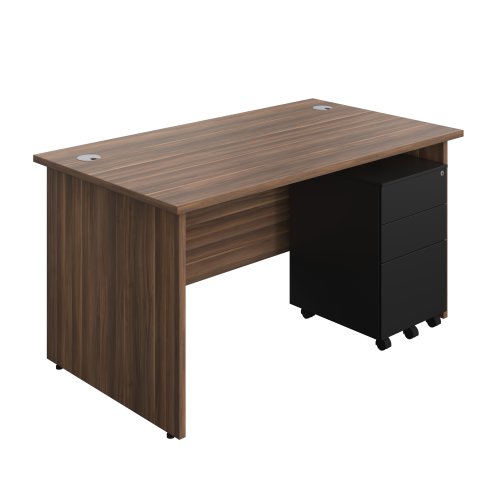 Panel Rectangular Desk + 3 Drawer Steel Pedestal Bundle (FSC) 1400X800 Dark Walnut/Black