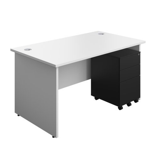 Panel Rectangular Desk + 3 Drawer Steel Pedestal Bundle (FSC) 1400X800 White/Black