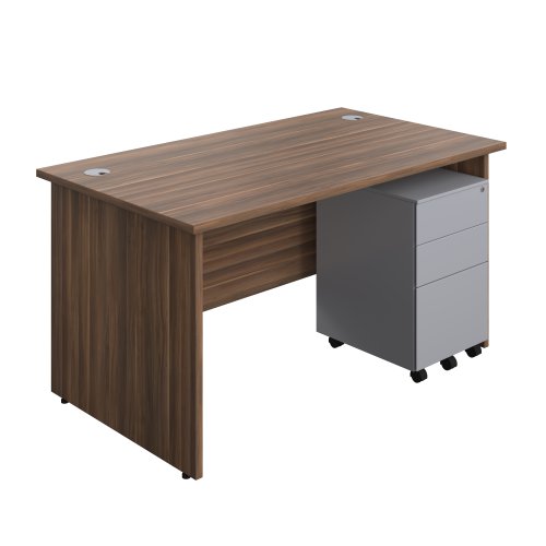 Panel Rectangular Desk + 3 Drawer Steel Pedestal Bundle (FSC) 1400X800 Dark Walnut/Silver