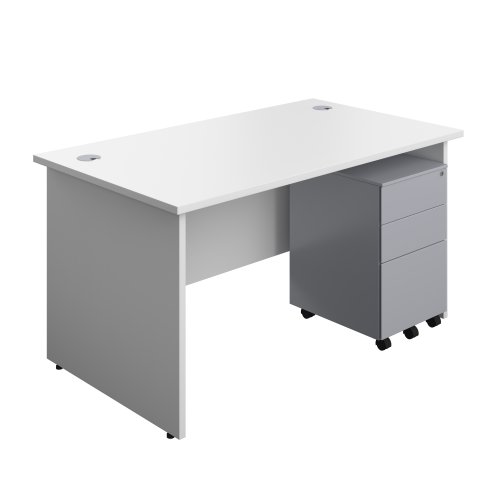Panel Rectangular Desk + 3 Drawer Steel Pedestal Bundle (FSC) 1400X800 White/Silver