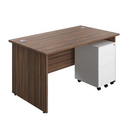 Panel Rectangular Desk + 3 Drawer Steel Pedestal Bundle (FSC) 1400X800 Dark Walnut/White