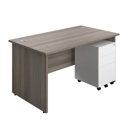 Panel Rectangular Desk + 3 Drawer Steel Pedestal Bundle (FSC) 1400X800 Grey Oak/White
