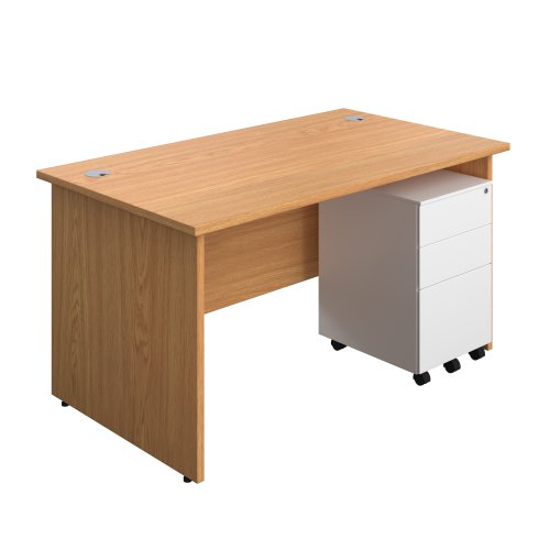 Panel Rectangular Desk + 3 Drawer Steel Pedestal Bundle (FSC) 1400X800 Nova Oak/White