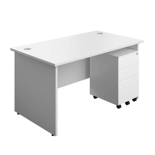 Panel Rectangular Desk + 3 Drawer Steel Pedestal Bundle (FSC) 1400X800 White/White