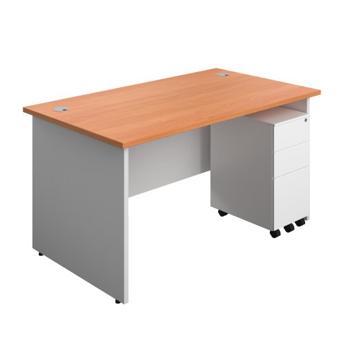 Panel Plus Rectangular Desk + 3 Drawer Slimline Steel Pedestal Bundle