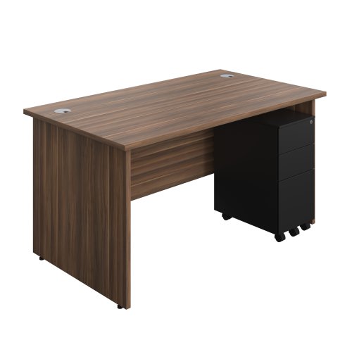 Panel Rectangular Desk + 3 Drawer Slimline Steel Pedestal Bundle (FSC) 1400X800 Dark Walnut/Black