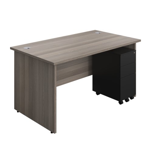 Panel Rectangular Desk + 3 Drawer Slimline Steel Pedestal Bundle (FSC) 1400X800 Grey Oak/Black