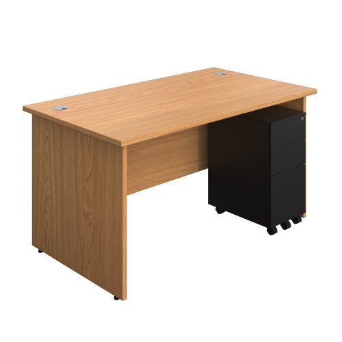 Panel Rectangular Desk + 3 Drawer Slimline Steel Pedestal Bundle (FSC) 1400X800 Nova Oak/Black