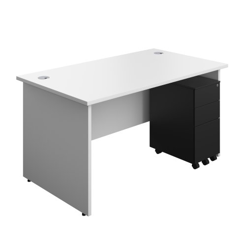 Panel Rectangular Desk + 3 Drawer Slimline Steel Pedestal Bundle (FSC) 1400X800 White/Black
