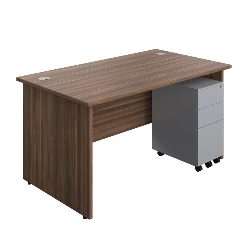 Panel Rectangular Desk + 3 Drawer Slimline Steel Pedestal Bundle (FSC) 1400X800 Dark Walnut/Silver