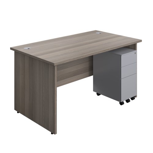 Panel Rectangular Desk + 3 Drawer Slimline Steel Pedestal Bundle (FSC) 1400X800 Grey Oak/Silver