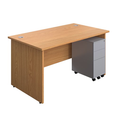 Panel Rectangular Desk + 3 Drawer Slimline Steel Pedestal Bundle (FSC) 1400X800 Nova Oak/Silver