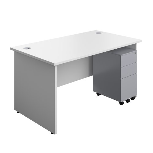 Panel Rectangular Desk + 3 Drawer Slimline Steel Pedestal Bundle (FSC) 1400X800 White/Silver