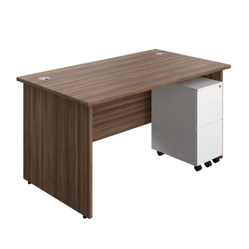 Panel Rectangular Desk + 3 Drawer Slimline Steel Pedestal Bundle (FSC) 1400X800 Dark Walnut/White