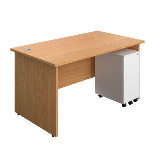 Panel Rectangular Desk + 3 Drawer Slimline Steel Pedestal Bundle (FSC) 1400X800 Nova Oak/White