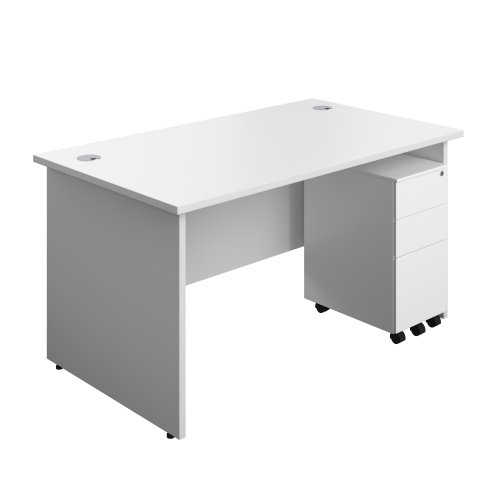 Panel Rectangular Desk + 3 Drawer Slimline Steel Pedestal Bundle (FSC) 1400X800 White/White