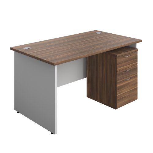 Panel Plus Rectangular Desk + 3 Drawer Under Desk Pedestal Bundle (FSC) 1400X800 Dark Walnut/White