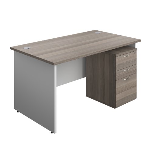 Panel Plus Rectangular Desk + 3 Drawer Under Desk Pedestal Bundle (FSC) 1400X800 Grey Oak/White