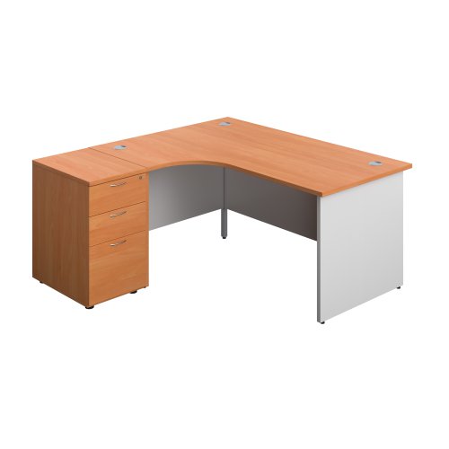 Panel Plus Left Radial Desk + Matching 3 Drawer Desk High Pedestal Bundle