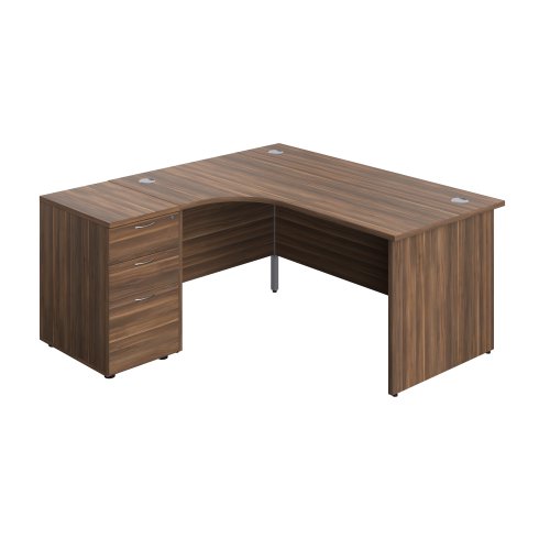 Panel Left Hand Radial Desk + 3 Drawer Desk High Pedestal Bundle 600 Deep Pedestal 1600X1200 Dark Walnut/Dark Walnut