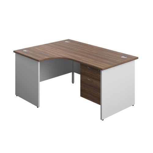 Panel Plus Left Radial Desk + 2 Drawer Fixed Pedestal Bundle (FSC) 1600X1200 Dark Walnut/White