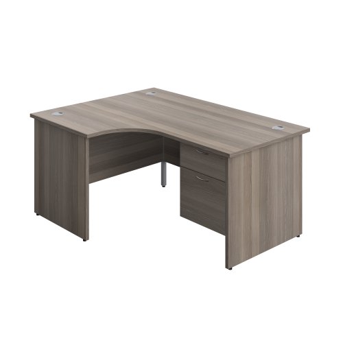 Panel Left Hand Radial Desk + 2 Drawer Fixed Pedestal Bundle (FSC) 1600X1200 Grey Oak/Grey Oak