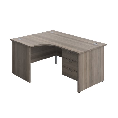 Panel Left Hand Radial Desk + 3 Drawer Fixed Pedestal Bundle (FSC) 1600X1200 Grey Oak/Grey Oak