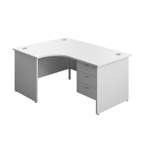 Panel Left Hand Radial Desk + 3 Drawer Fixed Pedestal Bundle (FSC) 1600X1200 White/White