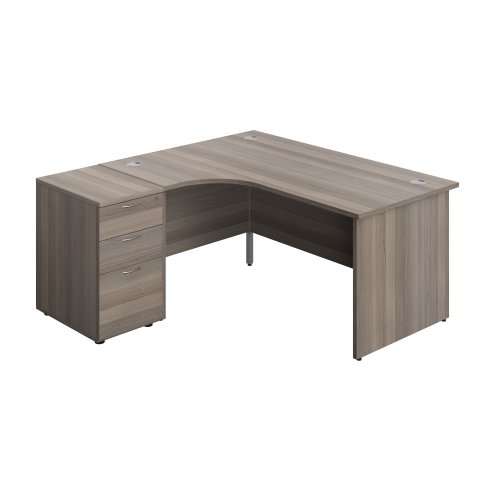 Panel Left Hand Radial Desk + 3 Drawer Desk High Pedestal Bundle 600 Deep Pedestal 1600X1200 Grey Oak/Grey Oak