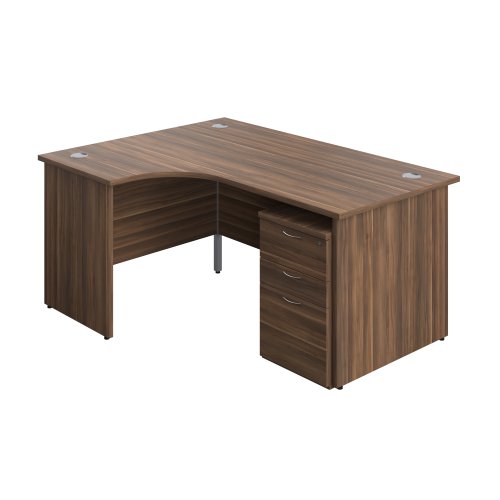 Panel Left Hand Radial Desk + 3 Drawer High Mobile Pedestal Bundle (FSC) 1600X1200 Dark Walnut/Dark Walnut