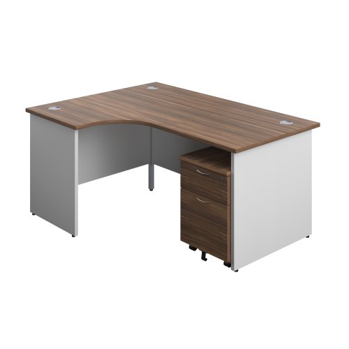 Panel Plus Left Radial Desk + 2 Drawer Mobile Pedestal Bundle (FSC) 1600X1200 Dark Walnut/White