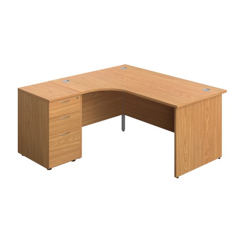 Panel Left Hand Radial Desk + 3 Drawer Desk High Pedestal Bundle 600 Deep Pedestal 1600X1200 Nova Oak/Nova Oak