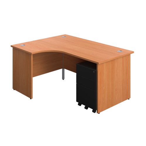 Panel Left Hand Radial Desk + 3 Drawer Steel Mobile Pedestal Bundle